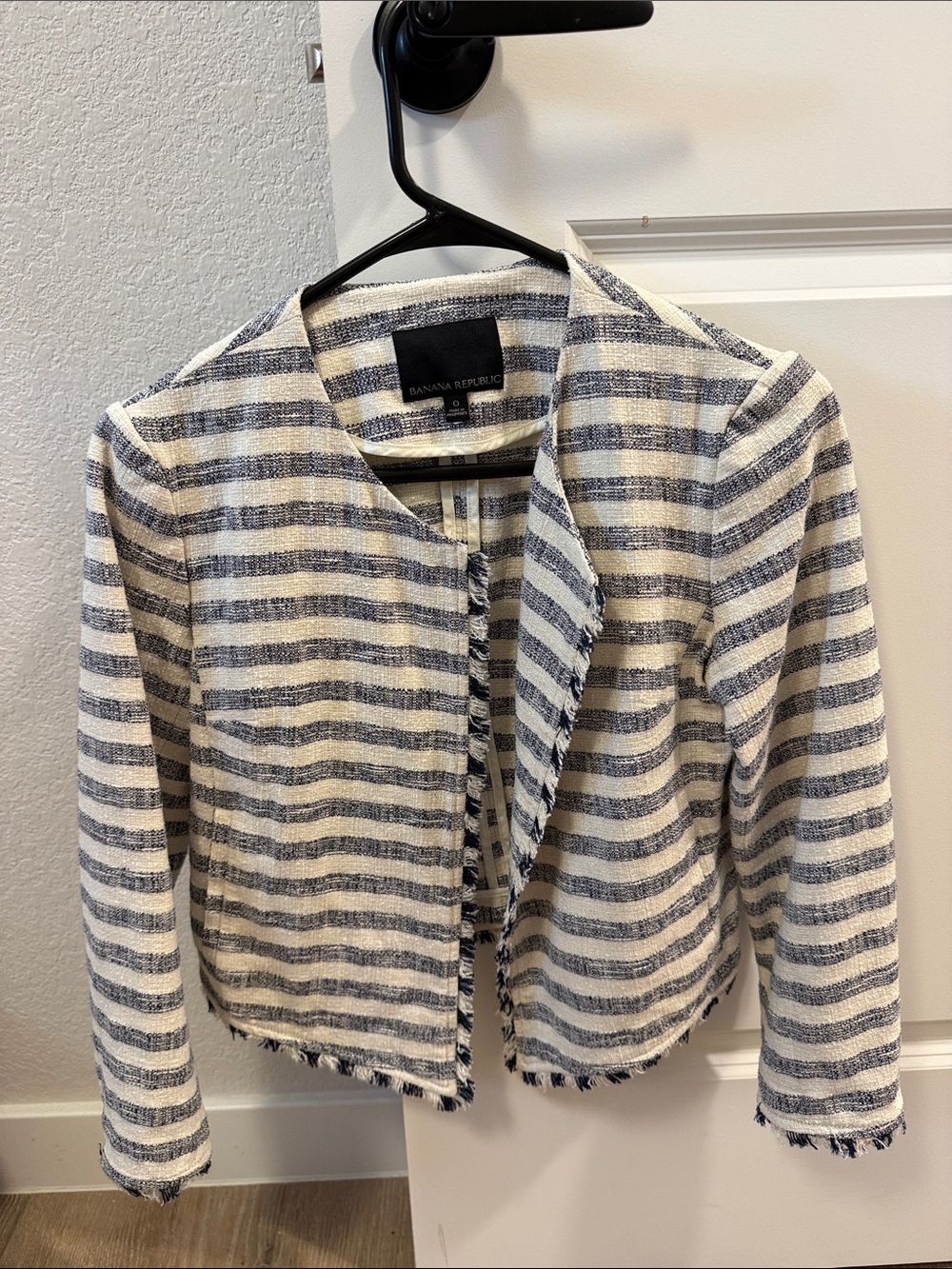 Banana Republic Navy & White Striped Cropped Blazer